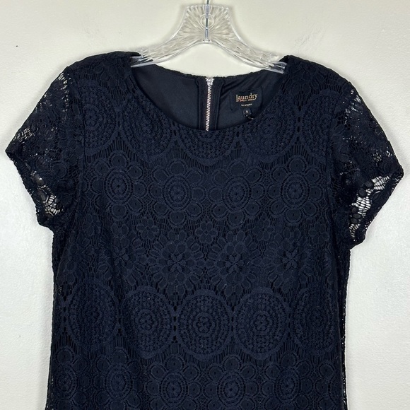 LAUNDRY BY SHELLI SEGAL Black Lace Cocktail Dress Goth Fairy Sheer, Size 8 - Picture 4 of 10